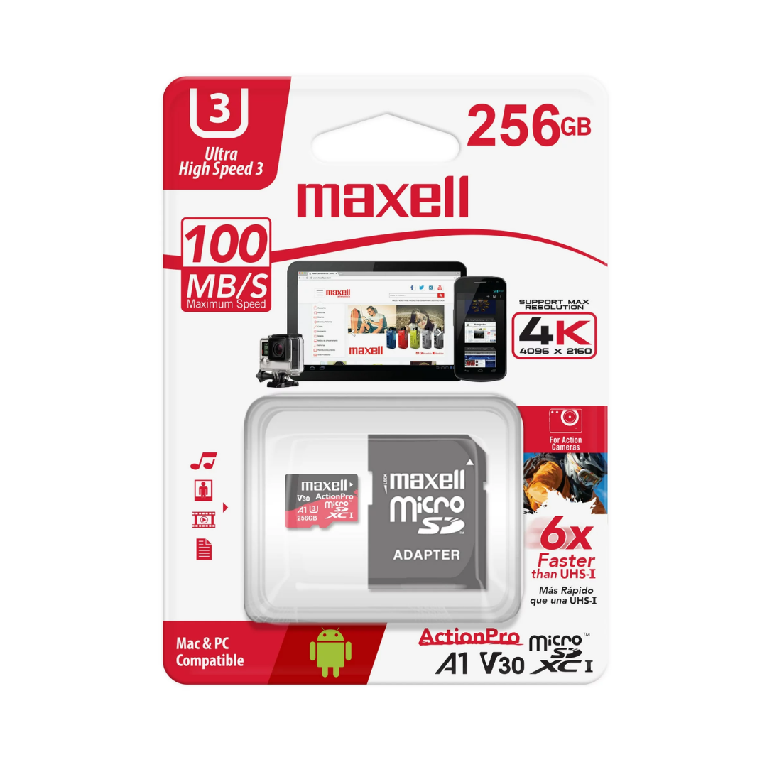 Tarjeta Memoria Maxell Micro Uhs U3 Sd 256gb Hd 4k Clase 10